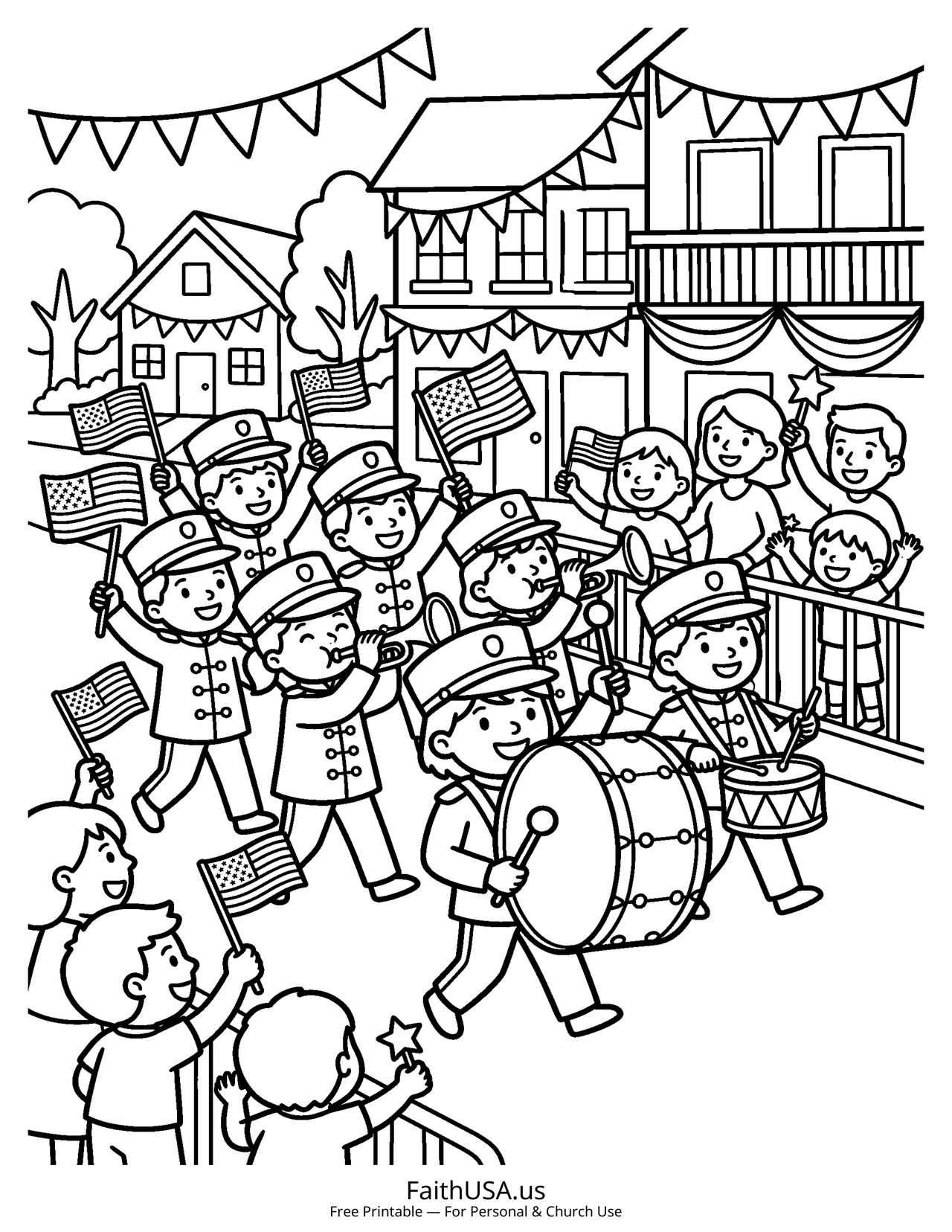 Fourth of July Parade Coloring Page