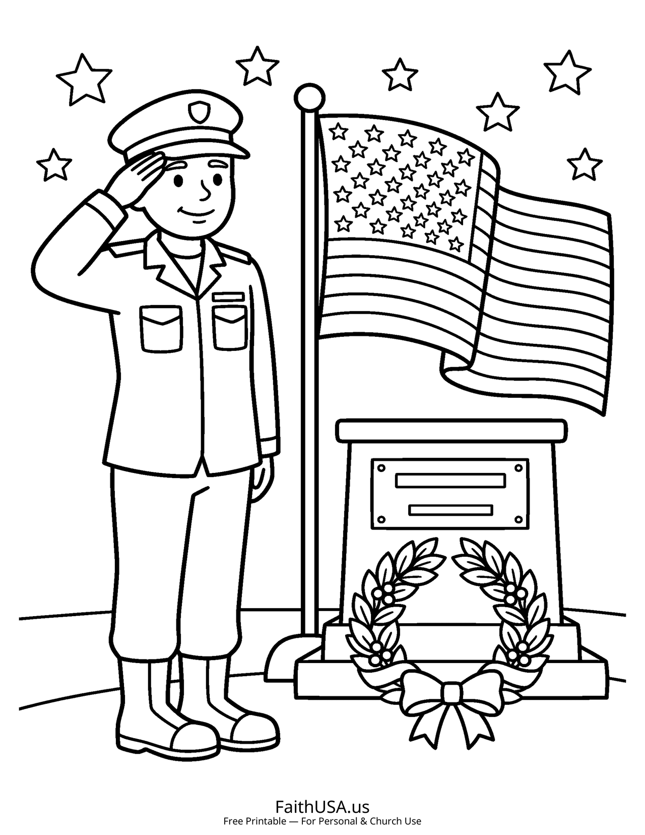 Soldier Salute Memorial (Simple) - Free printable memorial day coloring page