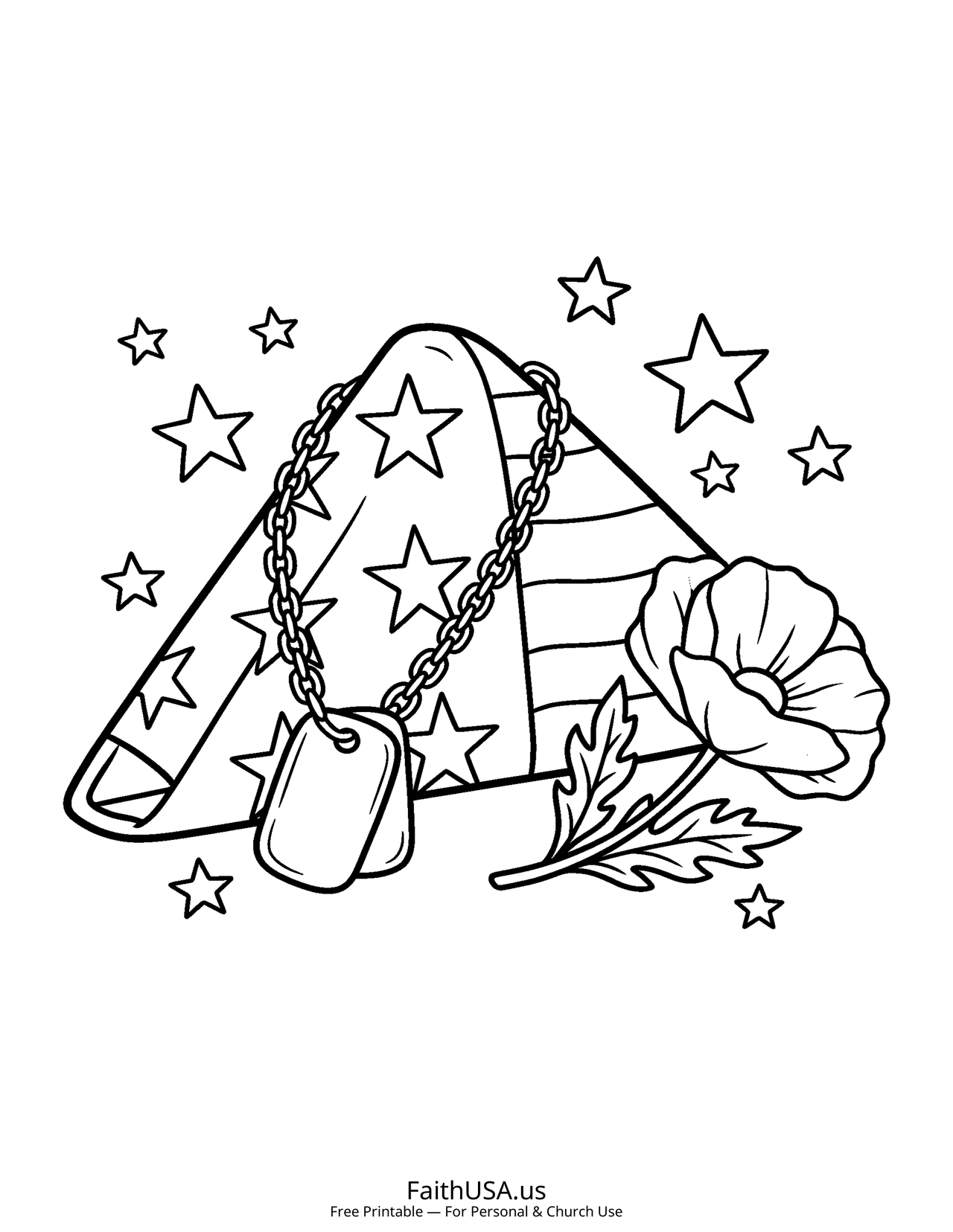 Dog Tags and Flag (Simple) - Free printable memorial day coloring page