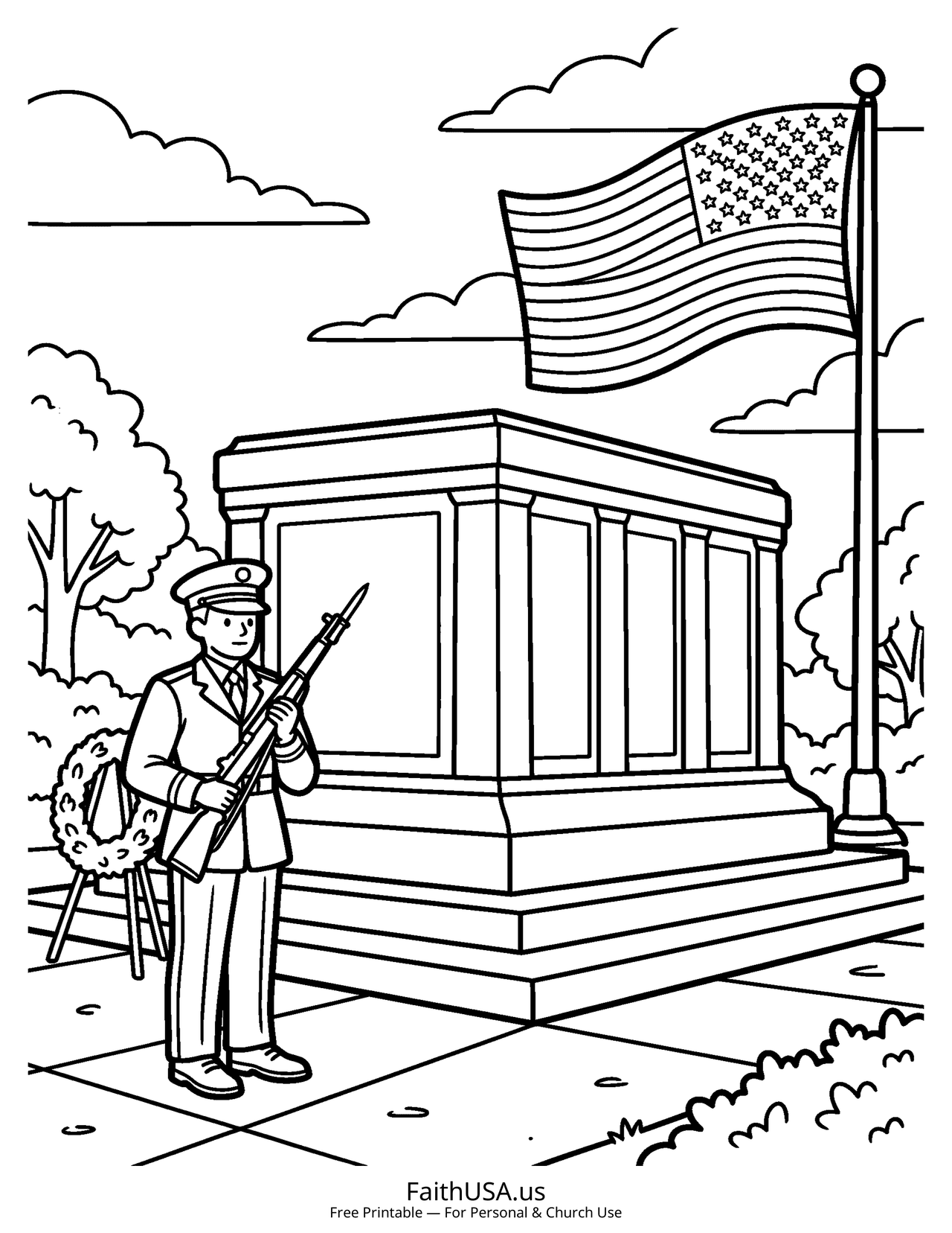 Tomb of the Unknown Soldier (Simple) - Free printable memorial day coloring page