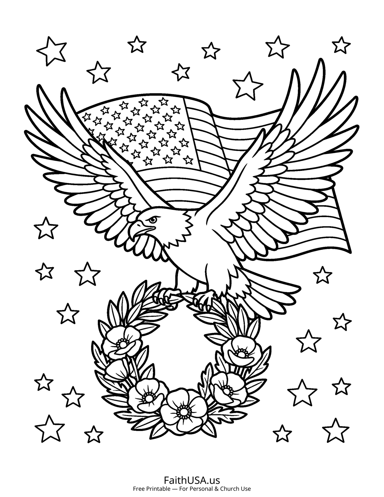 Eagle with Memorial Wreath (Simple) - Free printable memorial day coloring page
