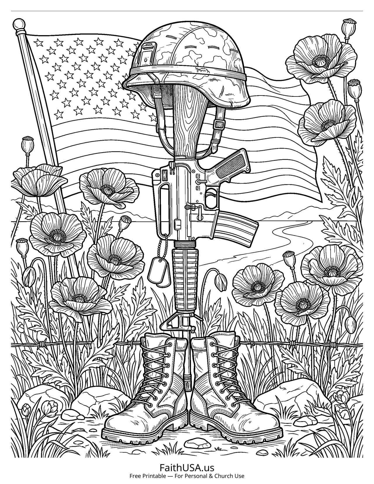 Battlefield Cross (Detailed) - Free printable memorial day coloring page