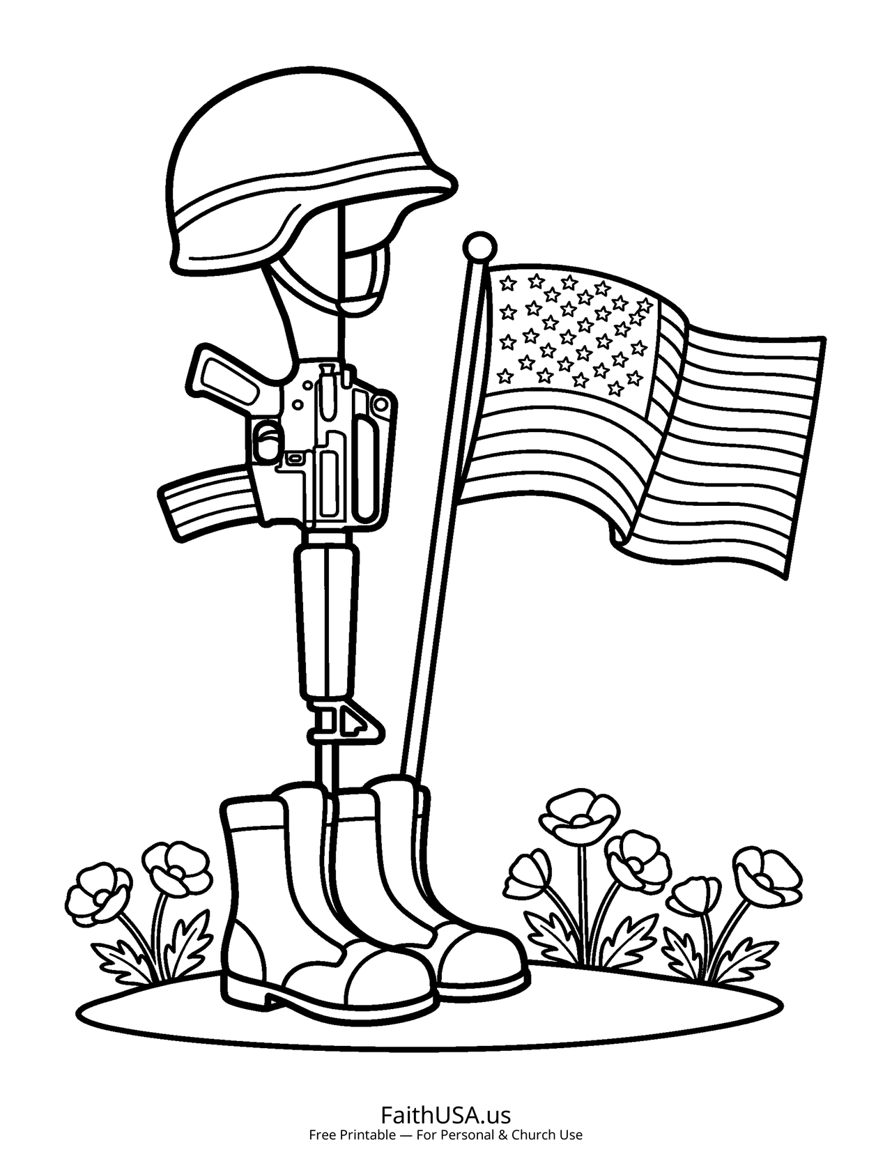 Battlefield Cross (Simple) - Free printable memorial day coloring page