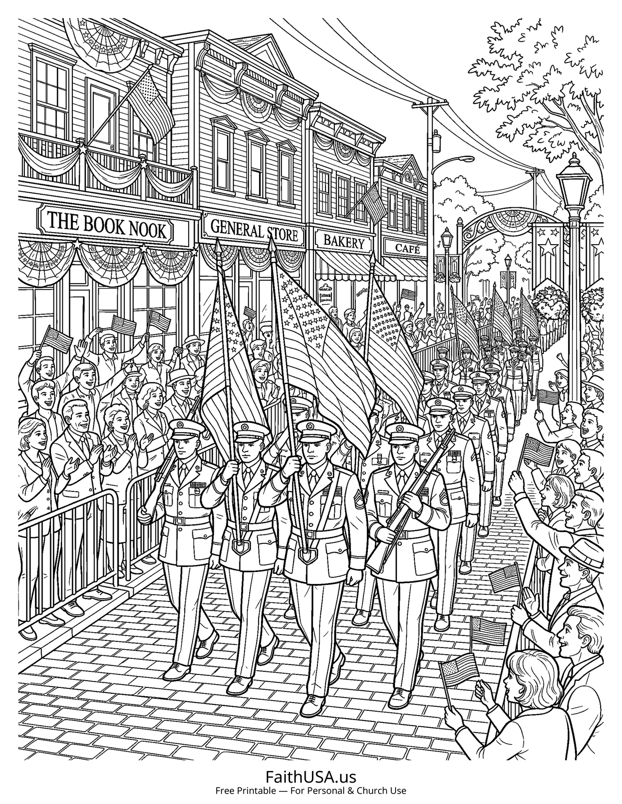 Memorial Day Parade (Detailed) - Free printable memorial day coloring page
