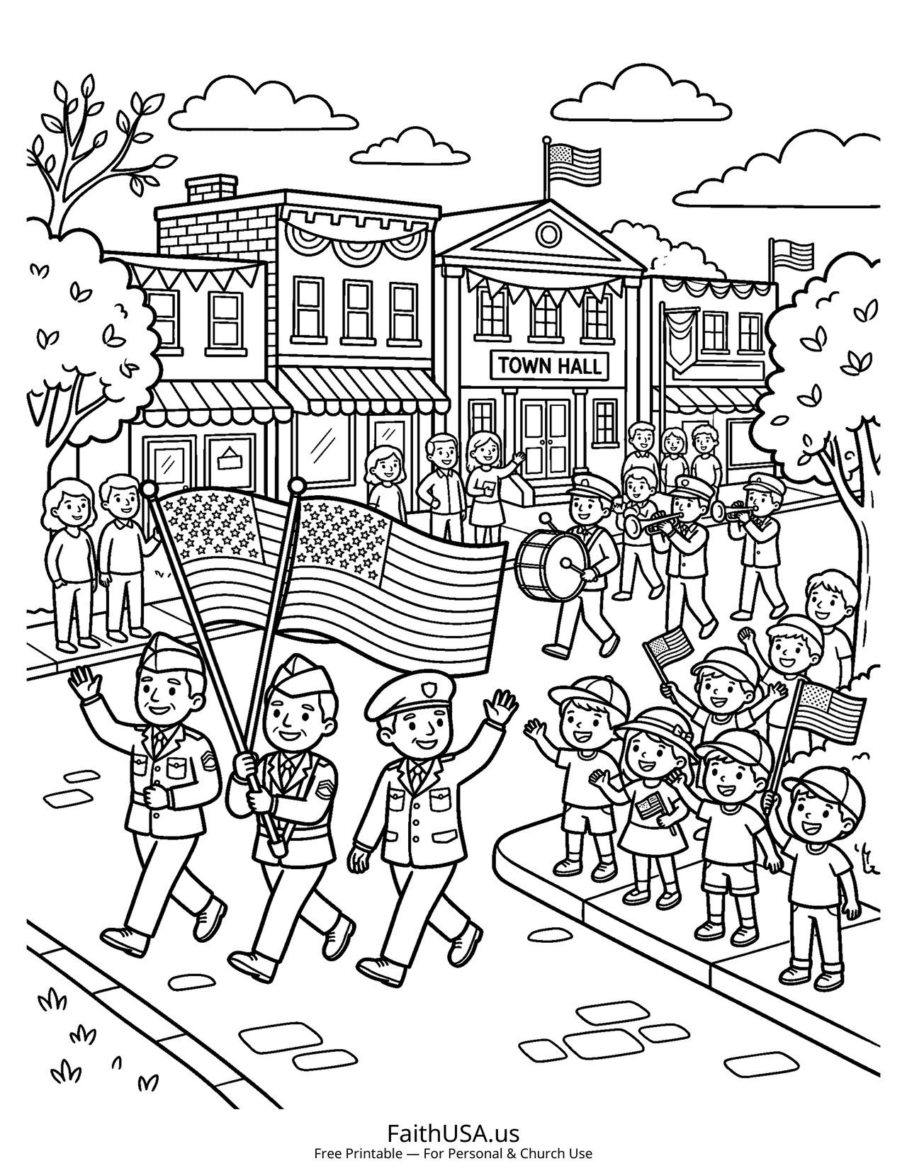 Memorial Day Parade (Simple) - Free printable memorial day coloring page