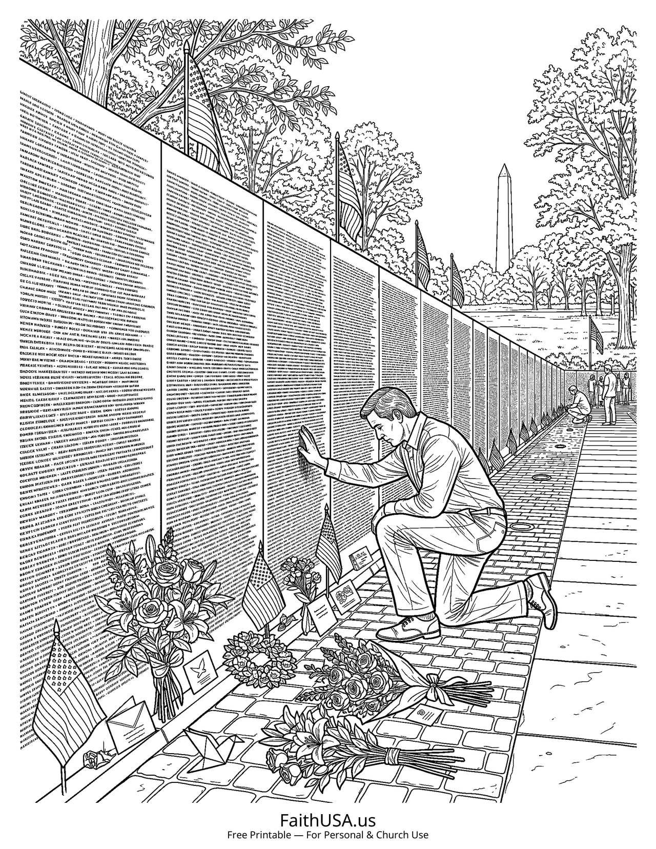 Memorial Wall Tribute (Detailed) - Free printable memorial day coloring page