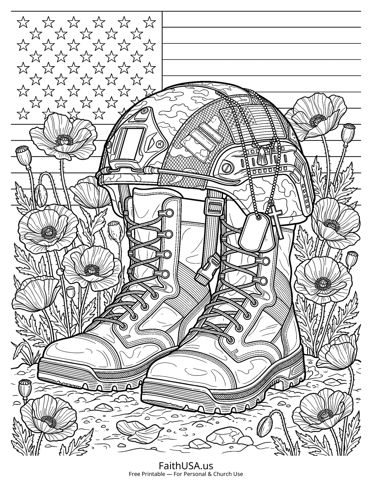 Fallen Hero Tribute (Detailed) - Free printable memorial day coloring page