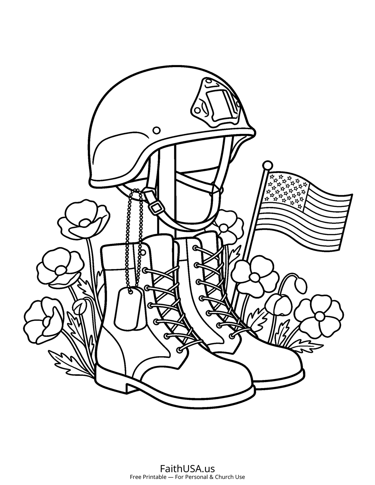 Fallen Hero Tribute (Simple) - Free printable memorial day coloring page