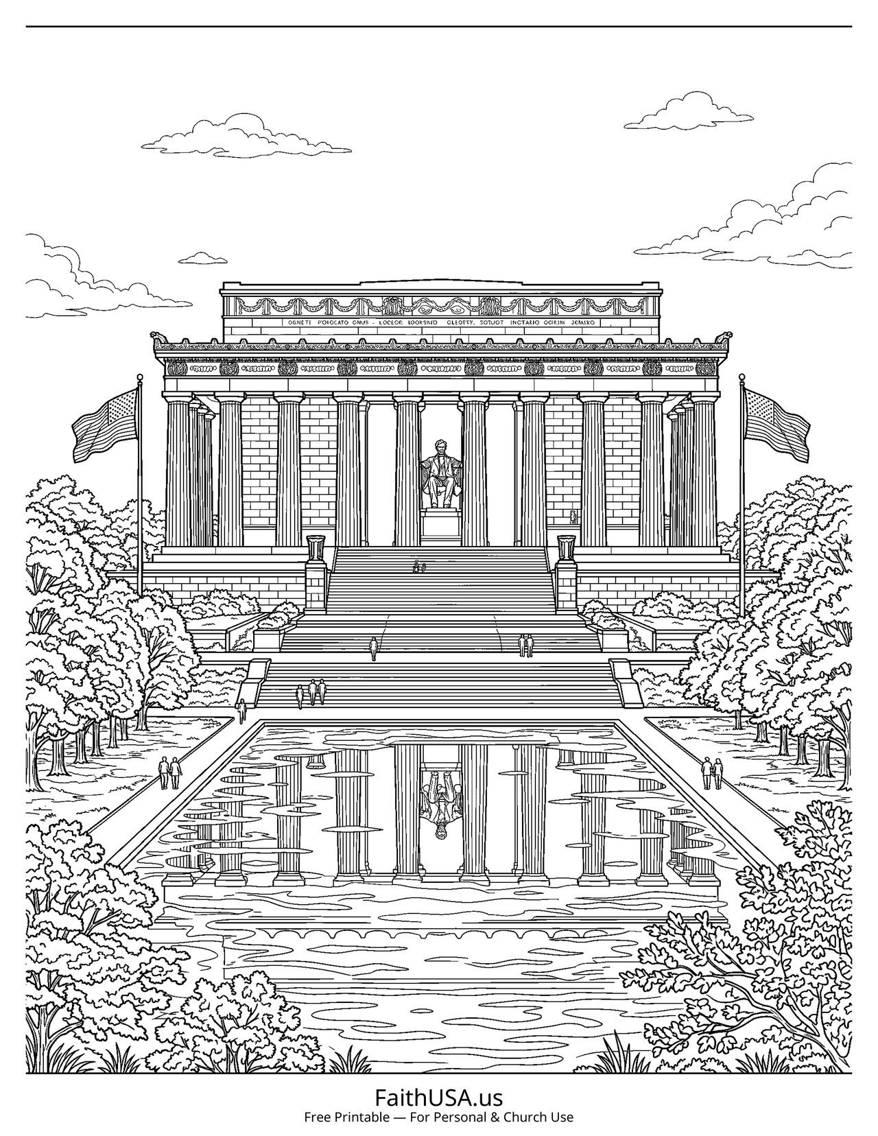 Lincoln Memorial (Detailed) - Free printable memorial day coloring page