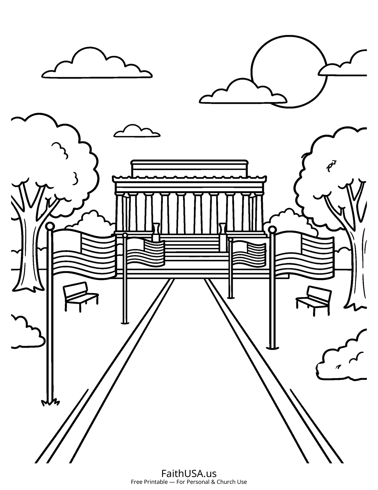 Lincoln Memorial (Simple) - Free printable memorial day coloring page