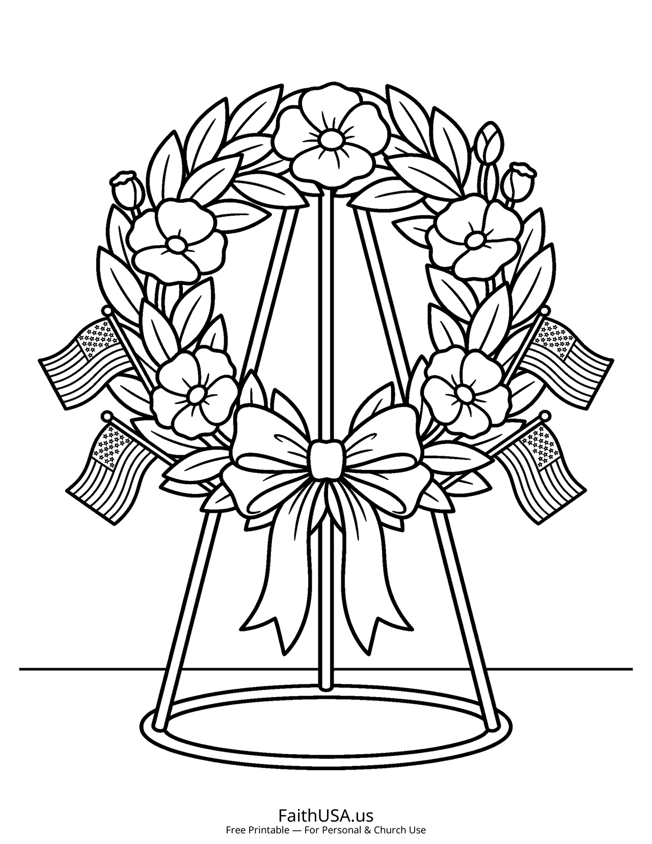 Memorial Wreath (Simple) - Free printable memorial day coloring page