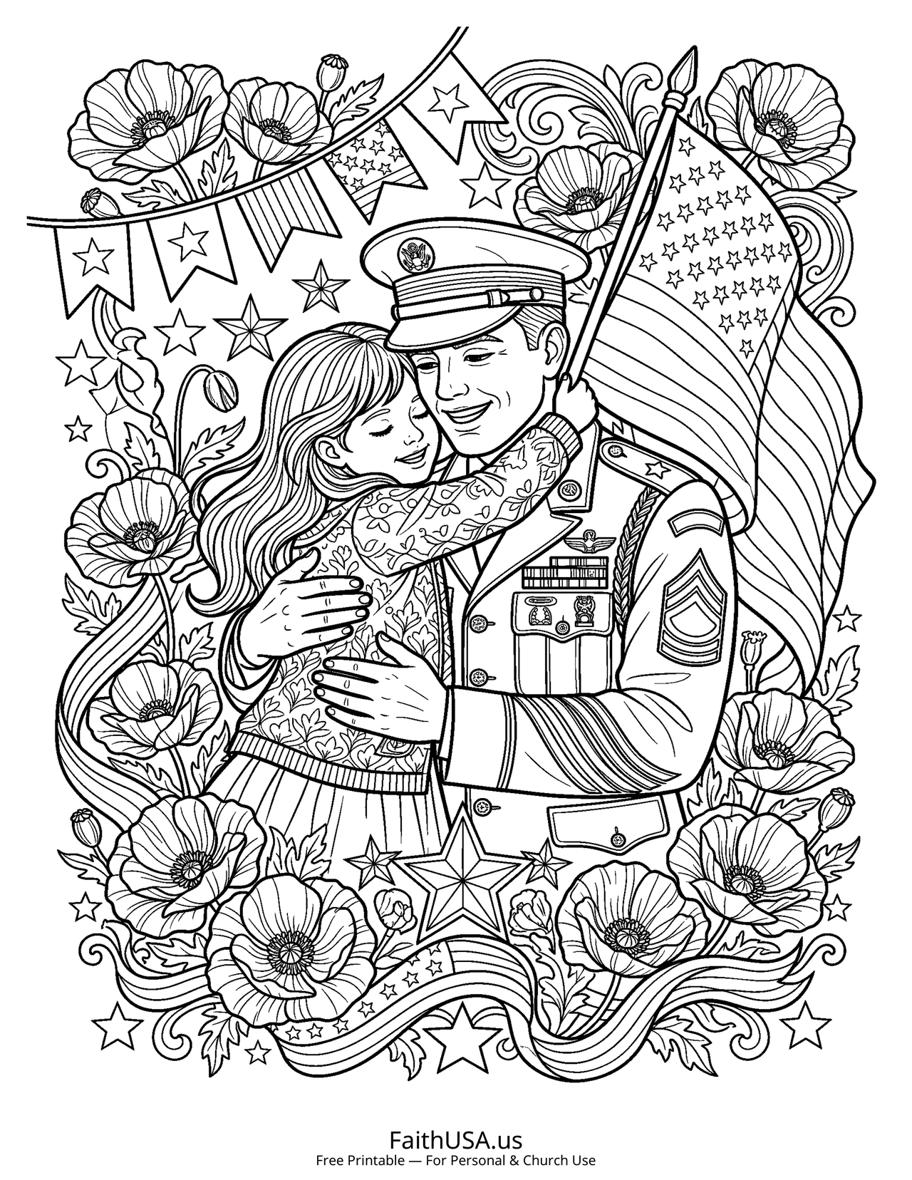 Military Family (Detailed) - Free printable memorial day coloring page