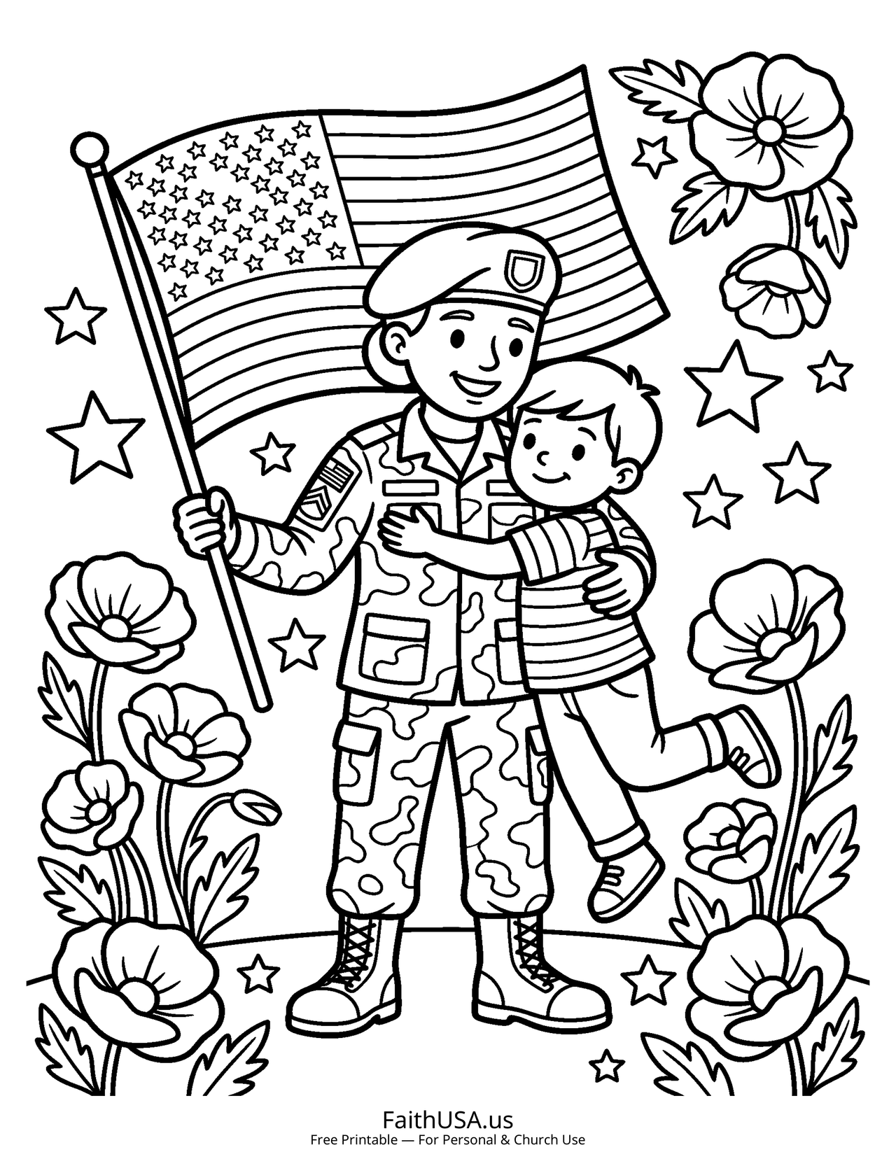 Military Family (Simple) - Free printable memorial day coloring page