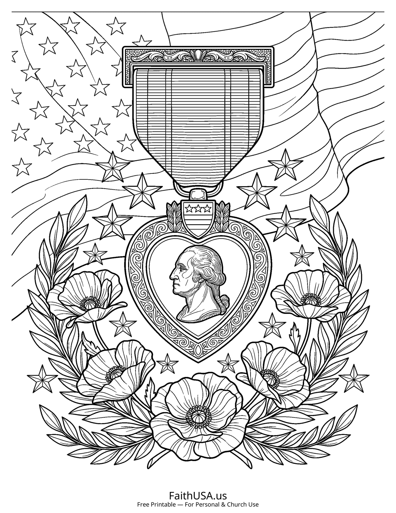 Purple Heart Medal (Detailed) - Free printable memorial day coloring page