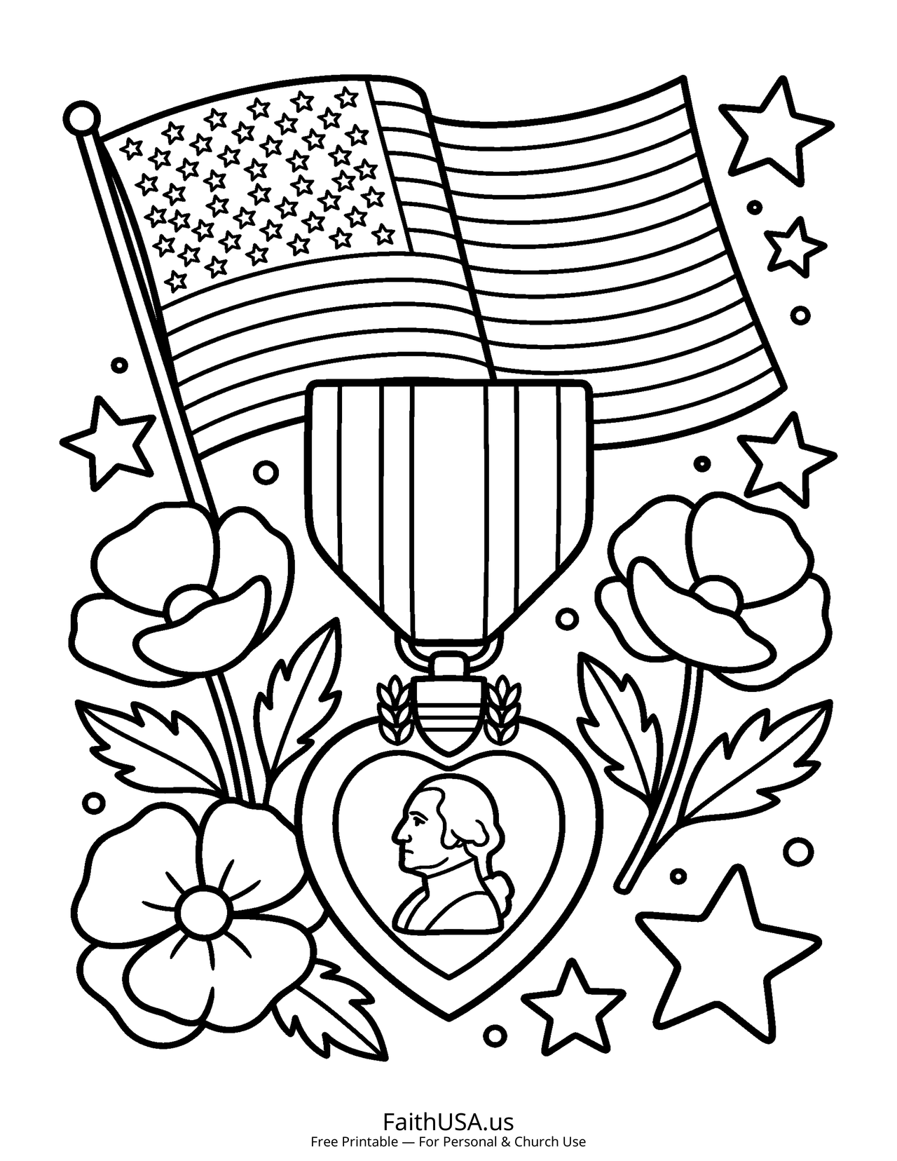 Purple Heart Medal (Simple) - Free printable memorial day coloring page